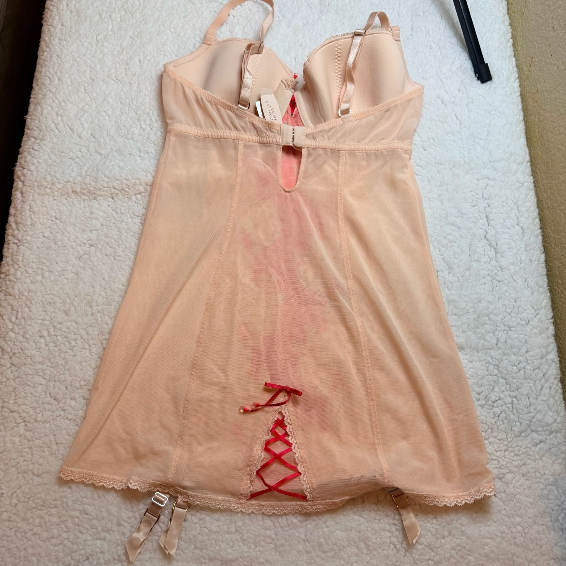 Victoria's Secret Lace Corset Teddy Size 36D Pink 3