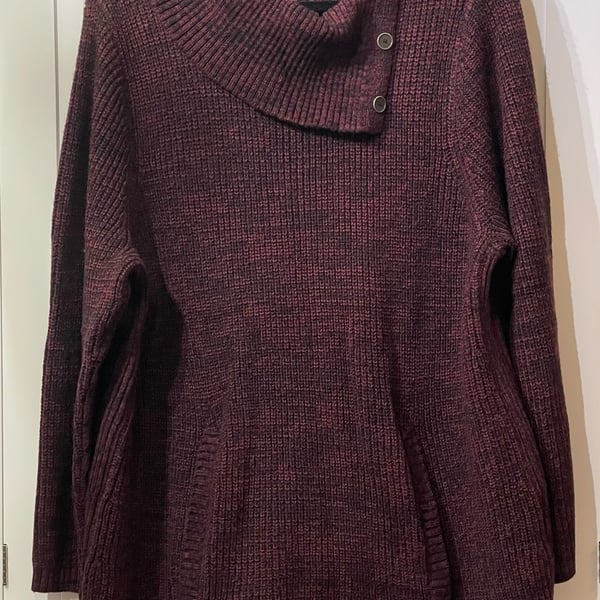 Style & Co Sweater Size 3X Burgundy Marled Envelope Neck Button Trim Tunic