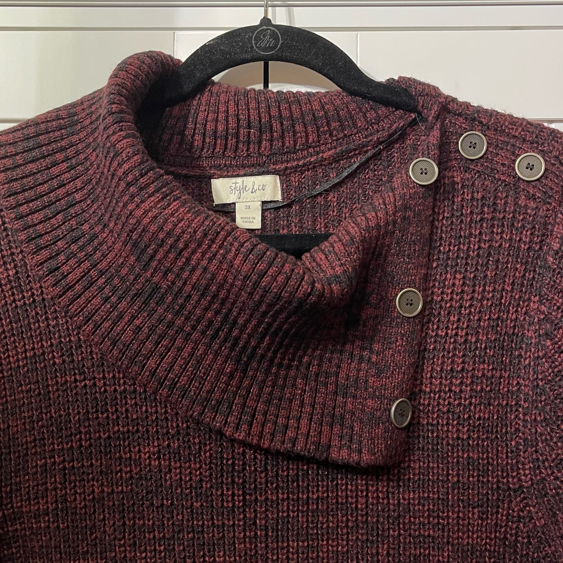 Style & Co Sweater Size 3X Burgundy Marled Envelope Neck Button Trim Tunic 6