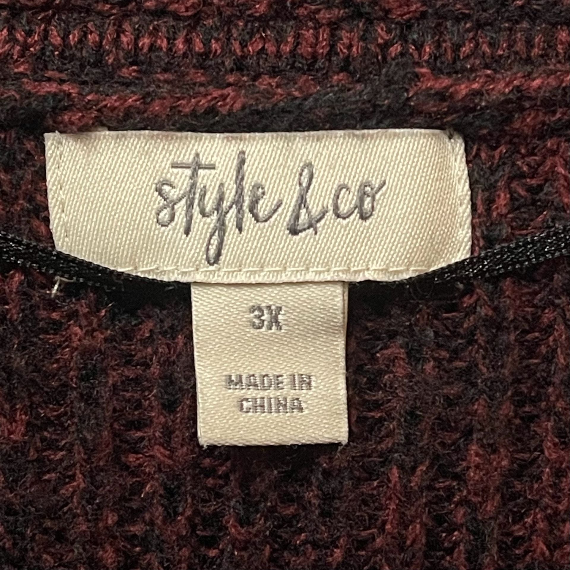 Style & Co Sweater Size 3X Burgundy Marled Envelope Neck Button Trim Tunic 7