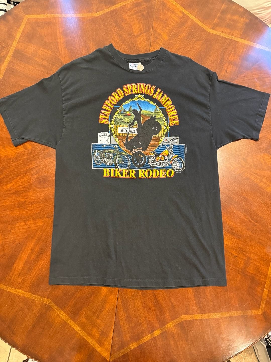 VINTAGE Stafford Springs Jamboree 1992 Biker Rodeo T-Shirt Size XXL Black 2