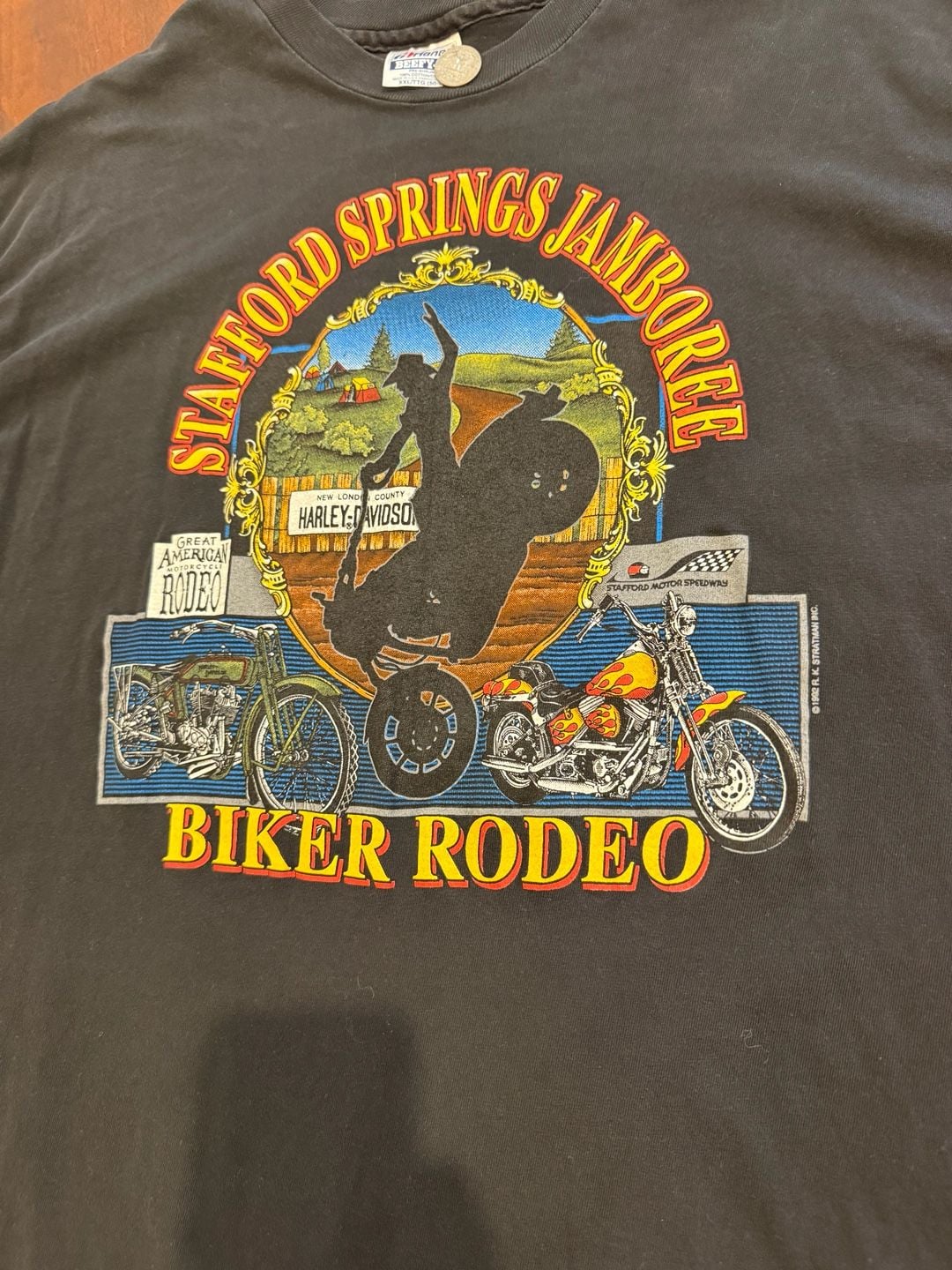 VINTAGE Stafford Springs Jamboree 1992 Biker Rodeo T-Shirt Size XXL Black 3