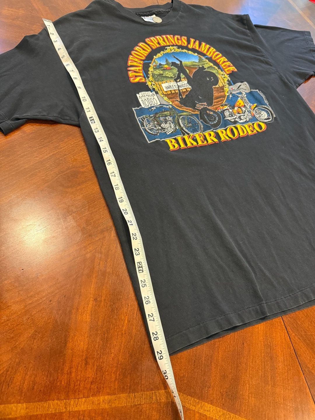 VINTAGE Stafford Springs Jamboree 1992 Biker Rodeo T-Shirt Size XXL Black 9
