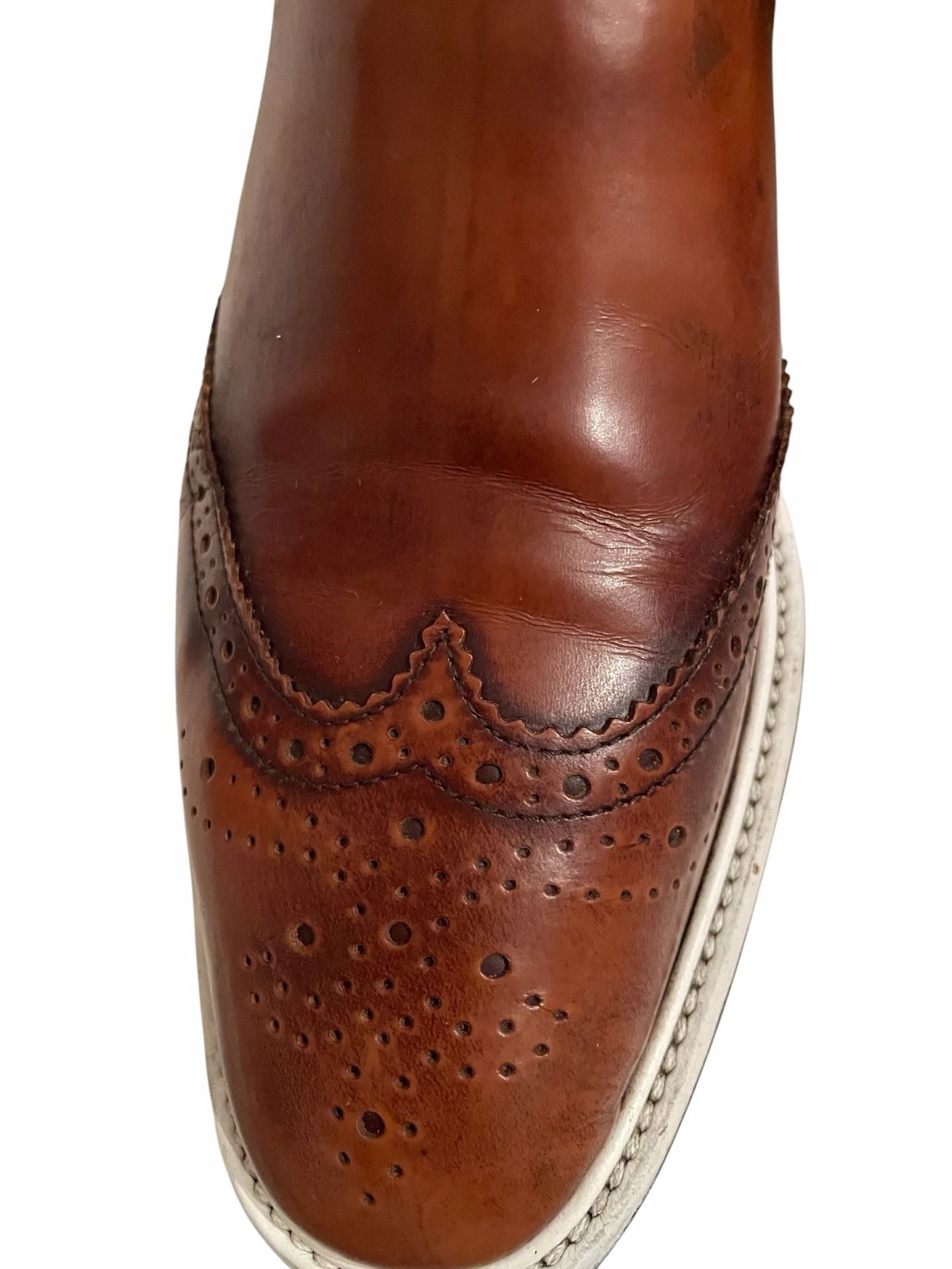Prada Wing Tip Chelsea Boots Brown Leather Brogue Platform Size: 38.5 / 8 US 6