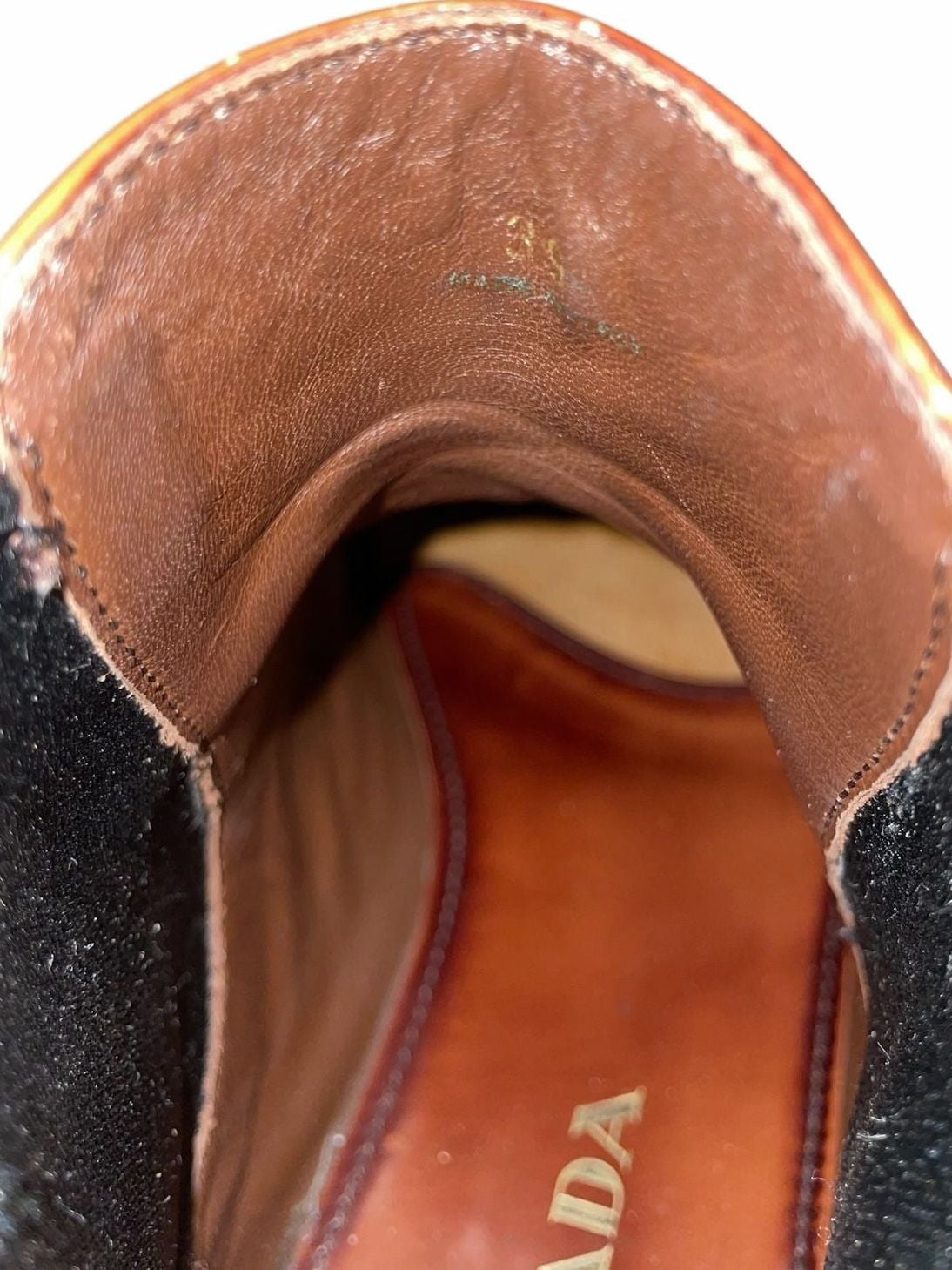 Prada Wing Tip Chelsea Boots Brown Leather Brogue Platform Size: 38.5 / 8 US 7