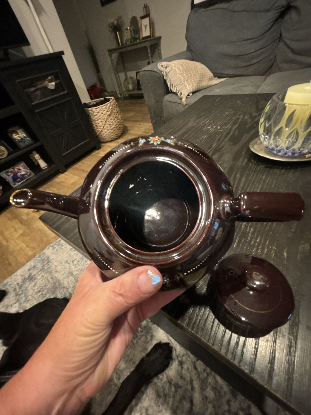 Vintage Moriage Hand Painted Redware Teapot Brown Floral 4