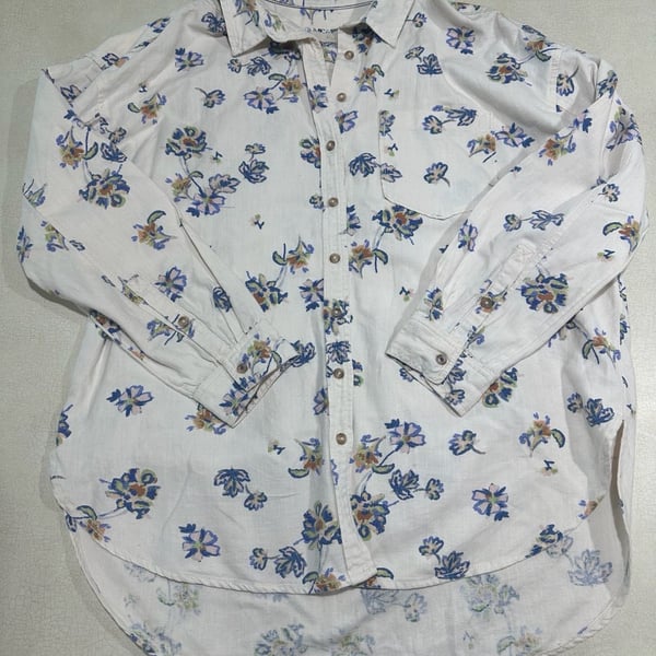 Anthropologie Pilcro Kailey Floral Linen Blend Button Down Shirt M Boho