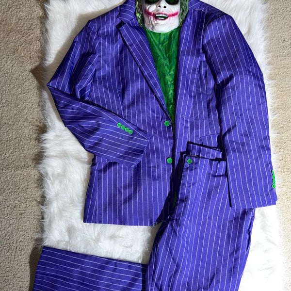 Spirit The Joker Costume Size XL Purple Pinstripe Suit Set with Mask