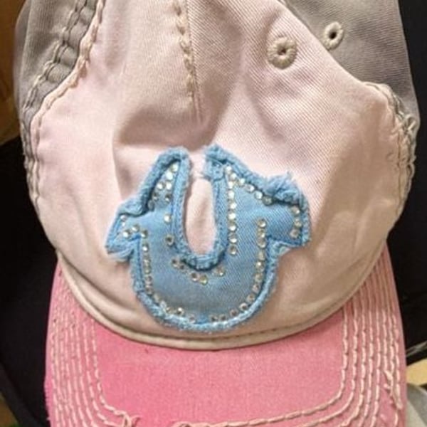 Y2 K VINTAGE True Religion Baseball Cap One Size Fits All Pink Grey Distressed Horseshoe