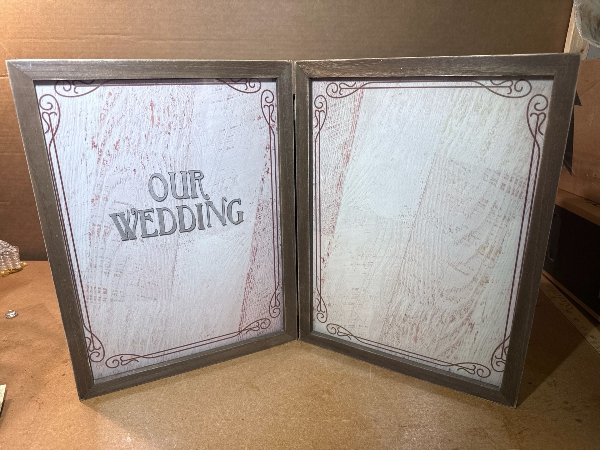 Y&K Homish Our Wedding Double Hinged Photo Frame Rustic Gray 1