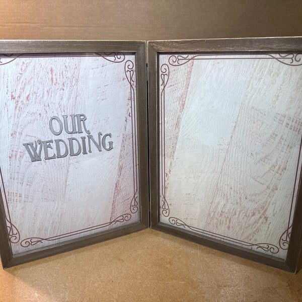 Y&K Homish Our Wedding Double Hinged Photo Frame Rustic Gray