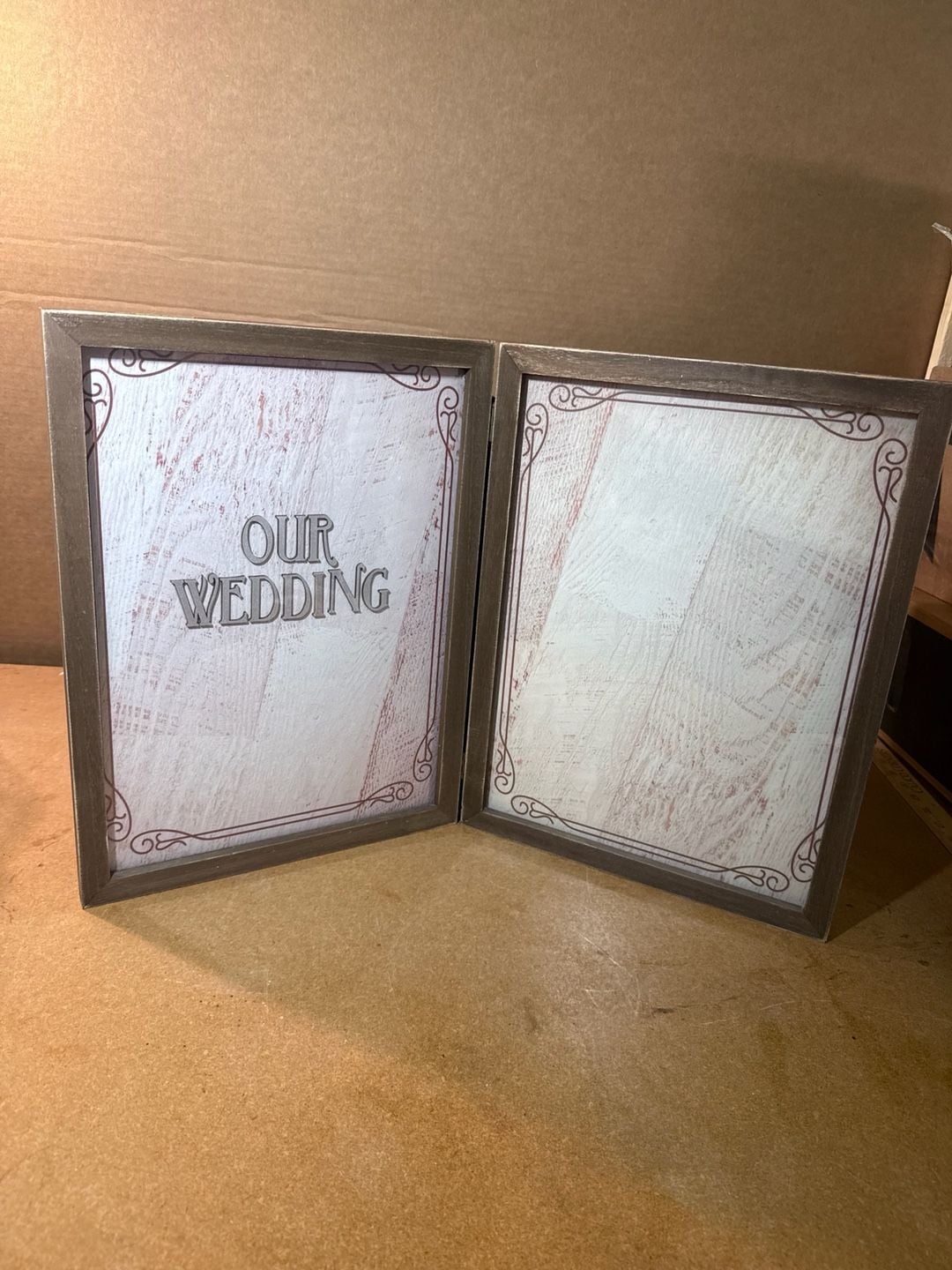 Y&K Homish Our Wedding Double Hinged Photo Frame Rustic Gray 3