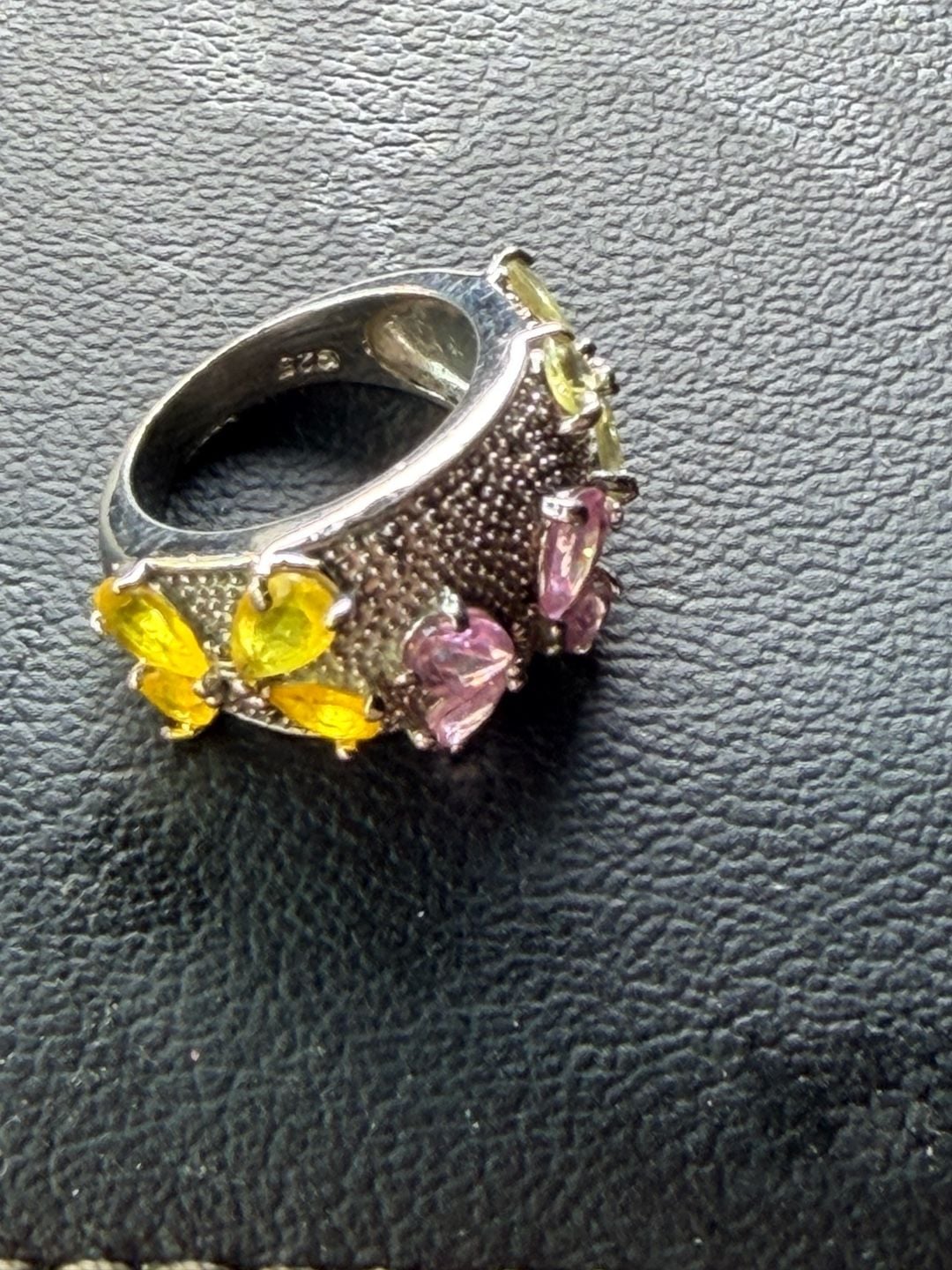 Sterling Silver Pink and Yellow CZ Butterfly Band Ring 925 2