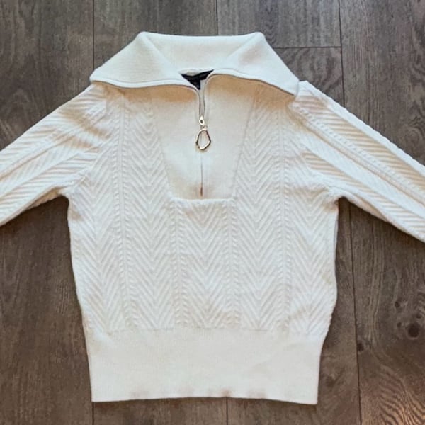Marc New York Quarter-Zip Sweater Size XS White Chevron Cable Knit