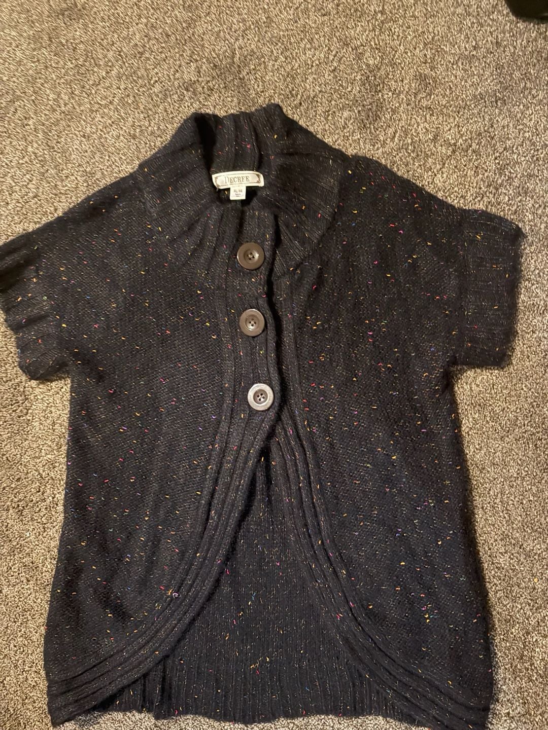 Decree Cardigan Sweater Size XL/XG Black Multicolor Speckled Short Sleeve 2