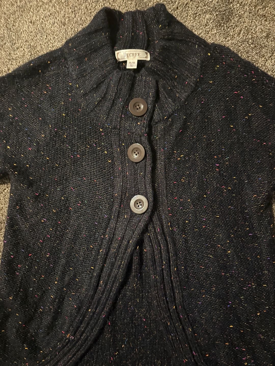 Decree Cardigan Sweater Size XL/XG Black Multicolor Speckled Short Sleeve 3