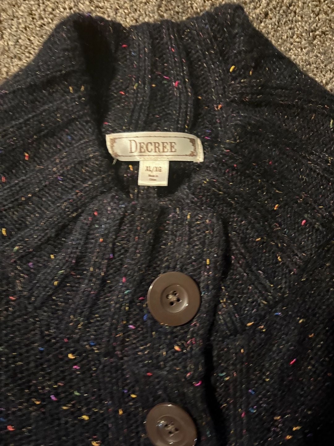 Decree Cardigan Sweater Size XL/XG Black Multicolor Speckled Short Sleeve 4