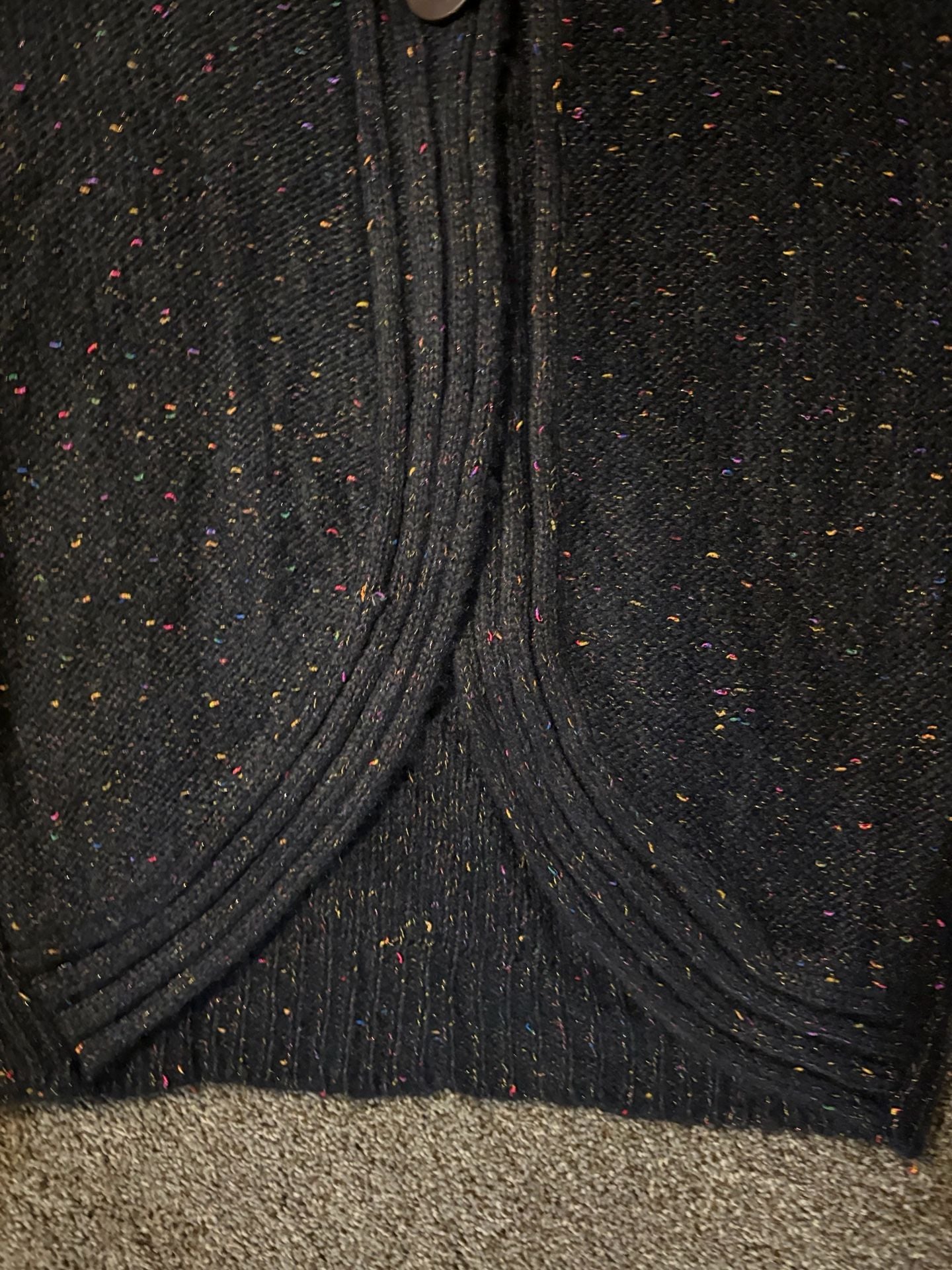 Decree Cardigan Sweater Size XL/XG Black Multicolor Speckled Short Sleeve 7