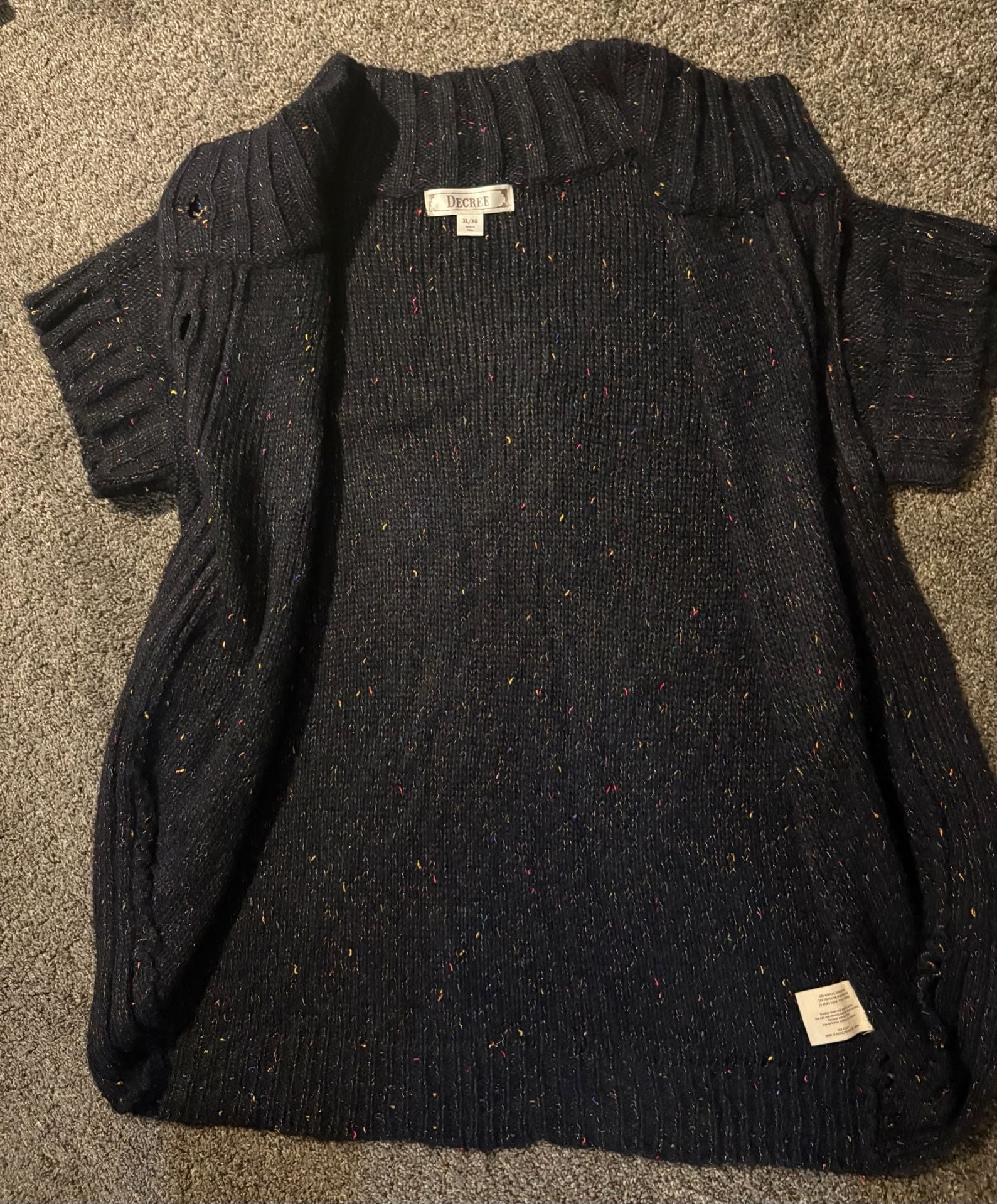 Decree Cardigan Sweater Size XL/XG Black Multicolor Speckled Short Sleeve 8