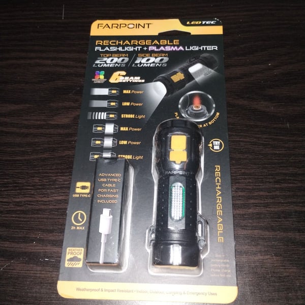 Farpoint Rechargeable Flashlight and Plasma Lighter Black