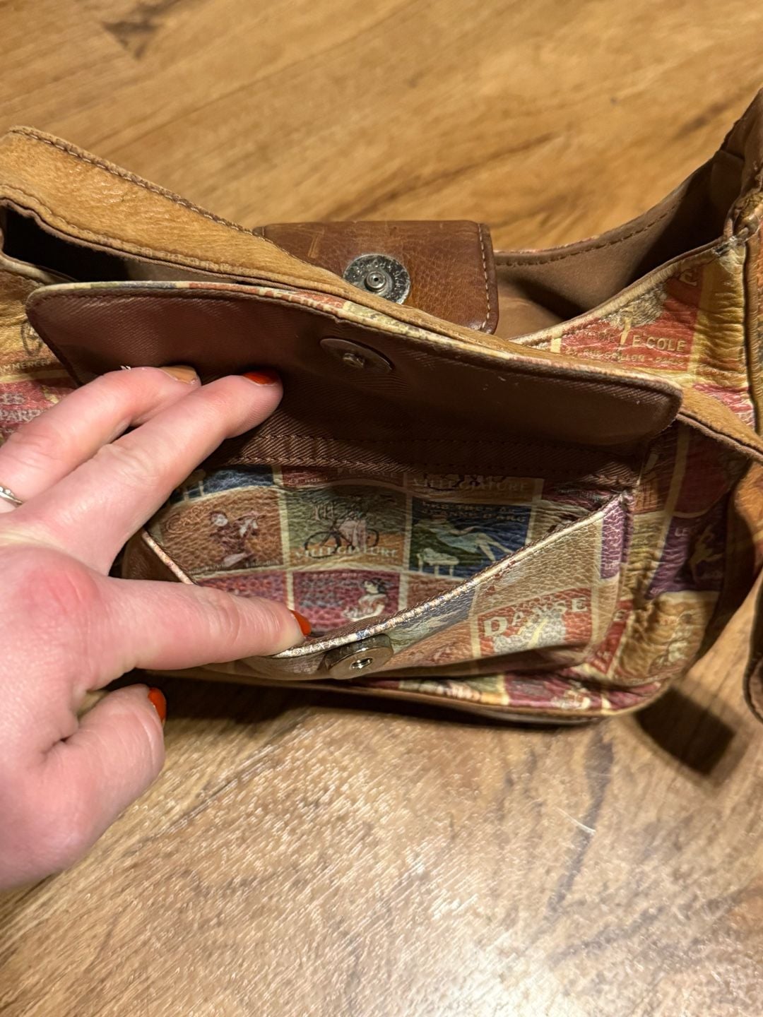 Fossil Coronado Vintage Travel Print Leather Shoulder Bag Multi 5