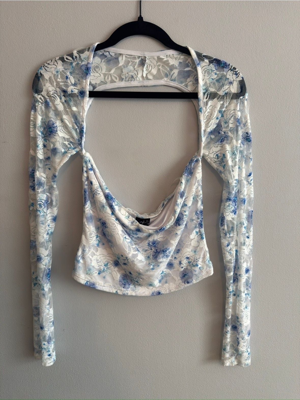 Windsor Floral Lace Crop Top Size M White Blue 2
