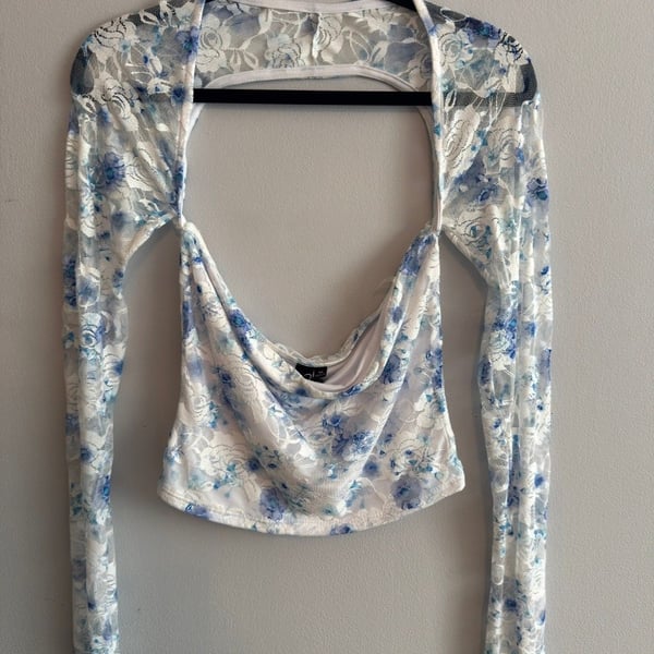 Windsor Floral Lace Crop Top Size M White Blue