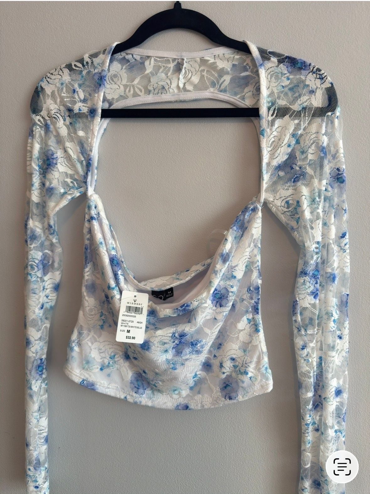 Windsor Floral Lace Crop Top Size M White Blue 4