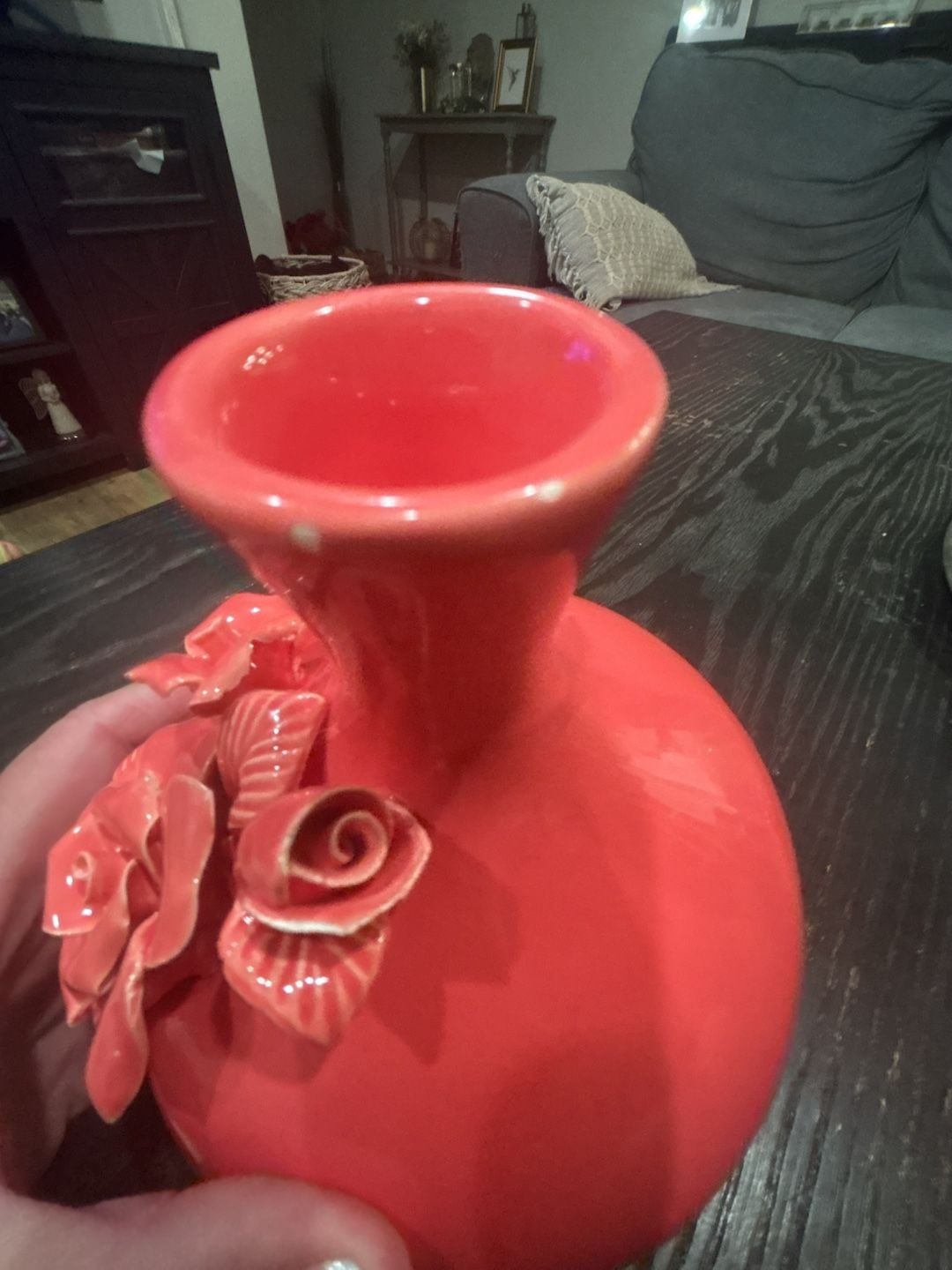 Ceramic Flower Vase Red Bottle Neck with 3D Roses 5