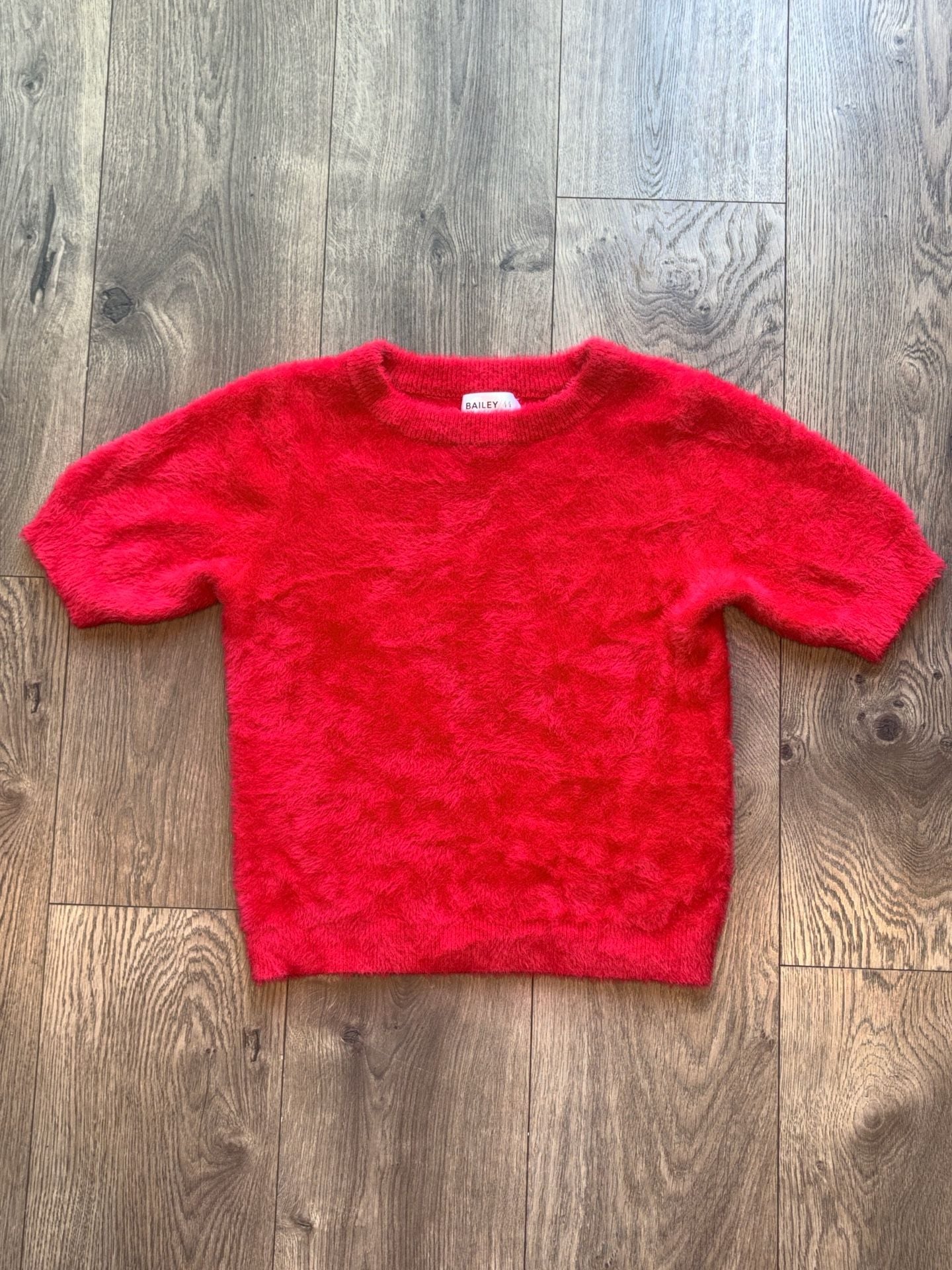 Bailey 44 Fuzzy Knit Sweater Size XS Red Short Sleeve 2