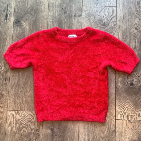 Bailey 44 Fuzzy Knit Sweater Size XS Red Short Sleeve