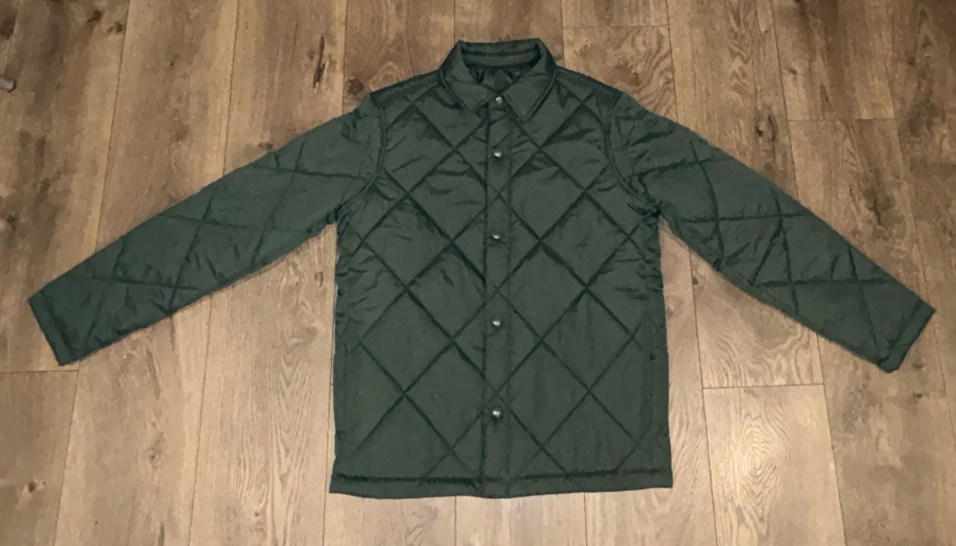 Old Navy Quilted Jacket Mens Size XS Green Water-Resistant Snap Front 2