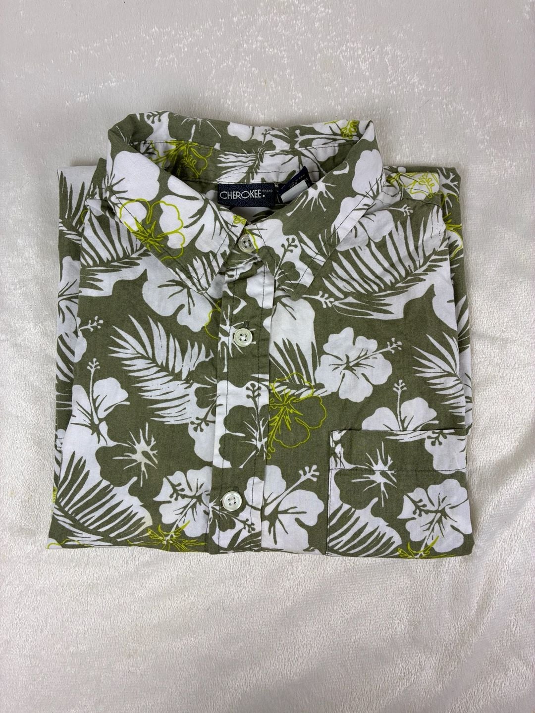 Cherokee Floral Short Sleeve Shirt Size XL 14/16 Green Tropical 2