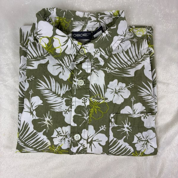 Cherokee Floral Short Sleeve Shirt Size XL 14/16 Green Tropical
