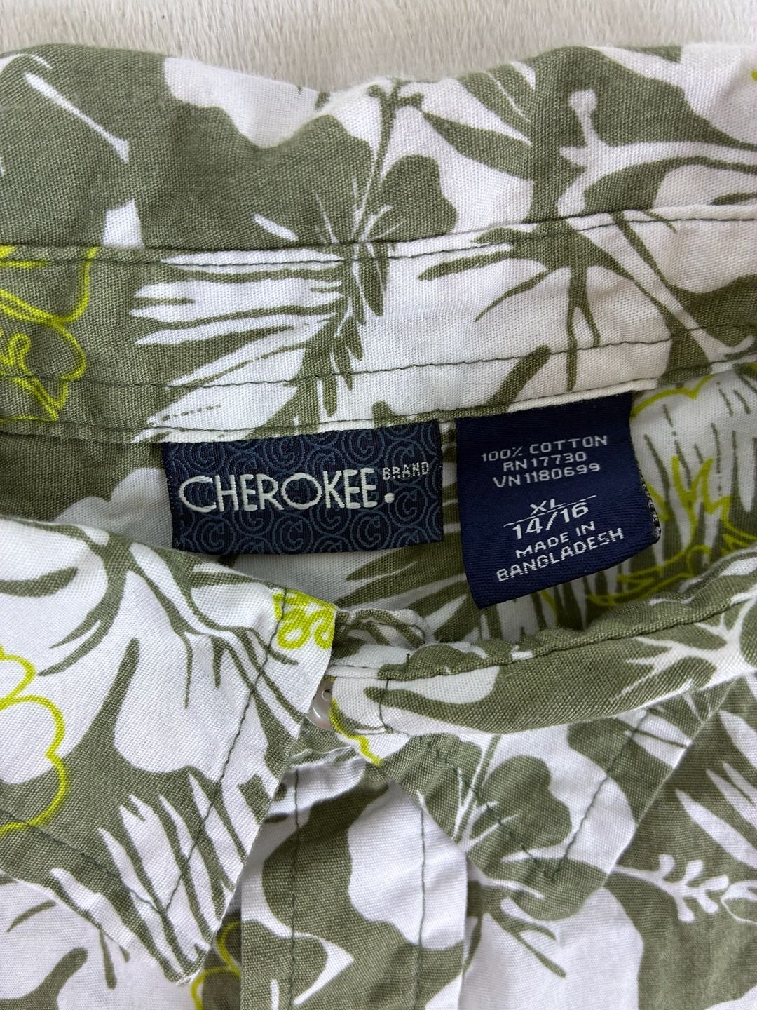 Cherokee Floral Short Sleeve Shirt Size XL 14/16 Green Tropical 4