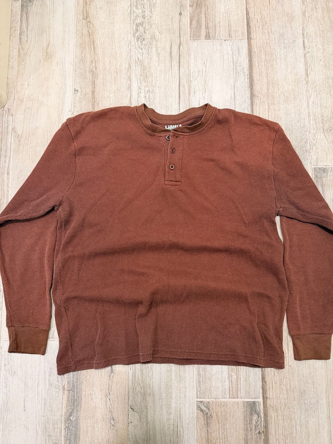 Dahlia Thermal Henley Size XL Brown Waffle Knit Long Sleeve 2