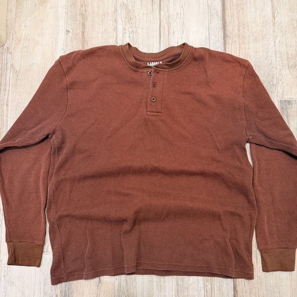 Dahlia Thermal Henley Size XL Brown Waffle Knit Long Sleeve