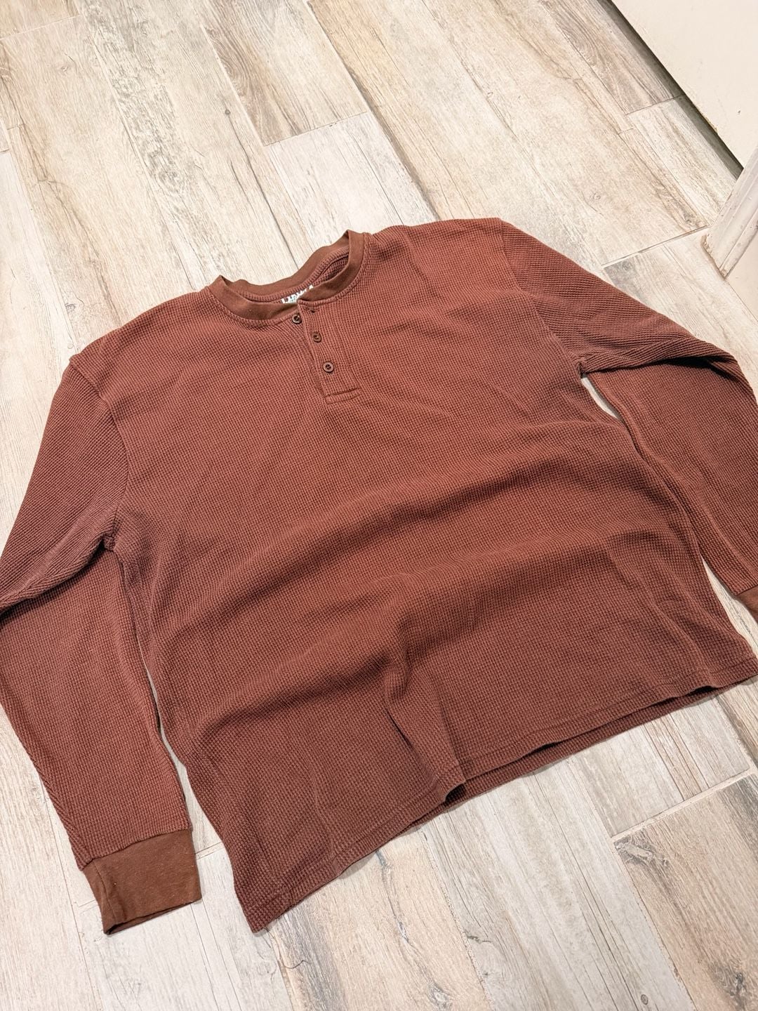 Dahlia Thermal Henley Size XL Brown Waffle Knit Long Sleeve 3