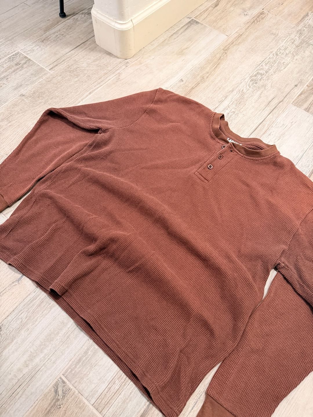 Dahlia Thermal Henley Size XL Brown Waffle Knit Long Sleeve 4
