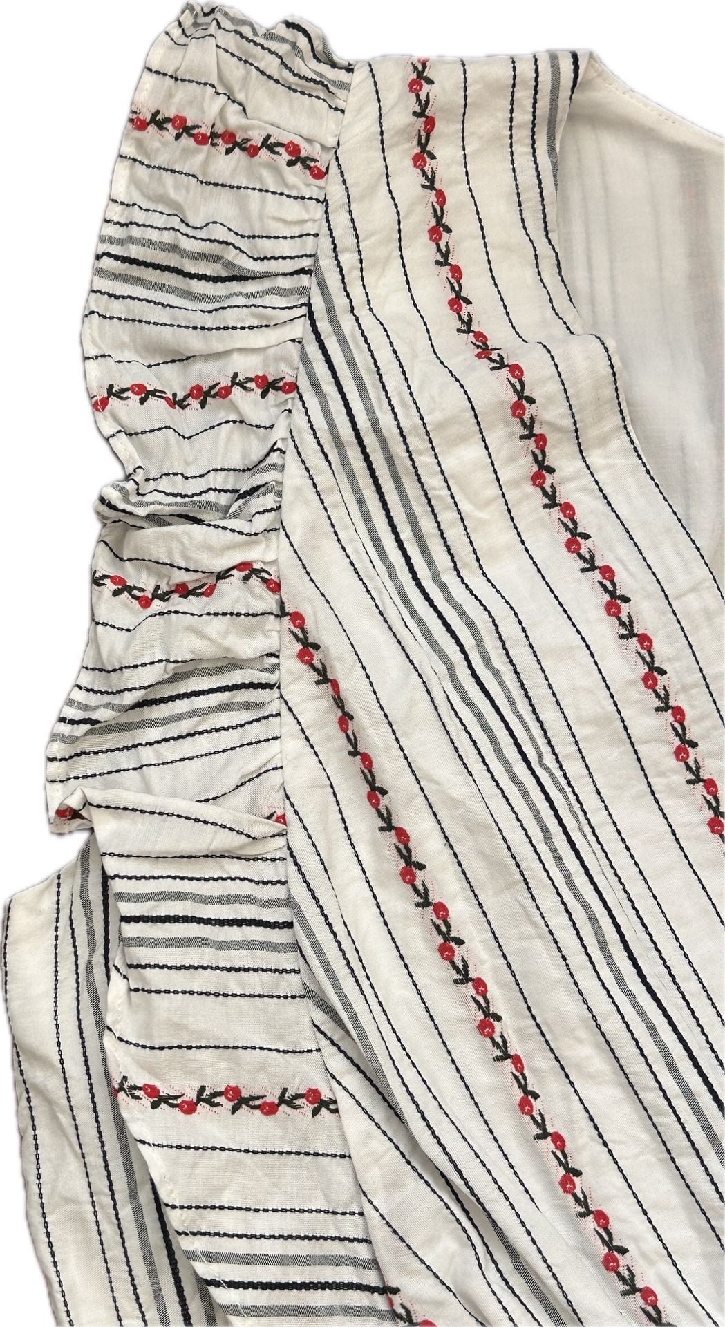Draper James Smocked White Stripe Cherry Embroidered Peplum Blouse NWOT coquette 4