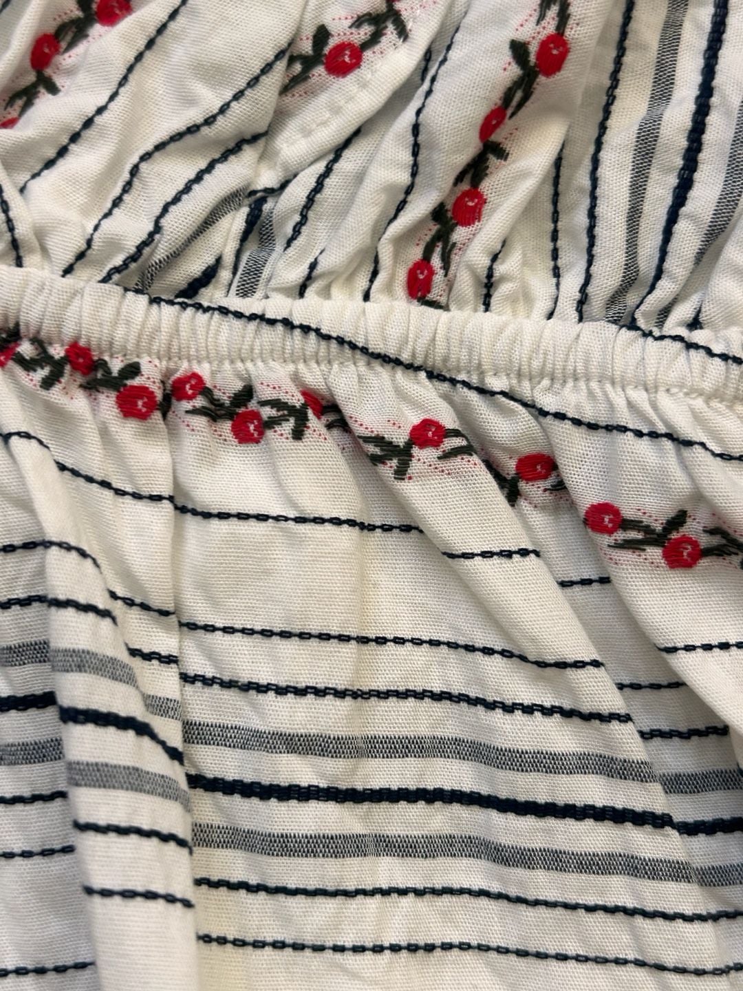 Draper James Smocked White Stripe Cherry Embroidered Peplum Blouse NWOT coquette 7