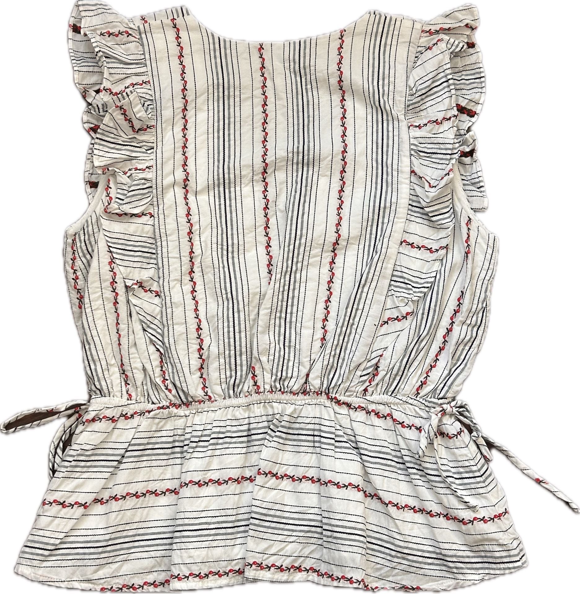 Draper James Smocked White Stripe Cherry Embroidered Peplum Blouse NWOT coquette 9