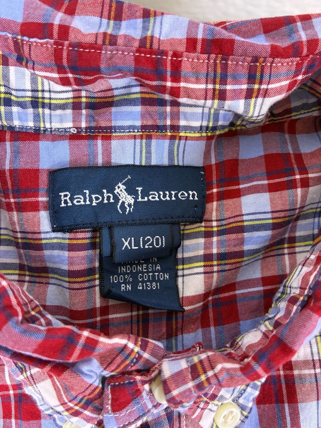 Ralph Lauren Plaid Button-Down Shirt Size XL (20) Red Blue Short Sleeve 9