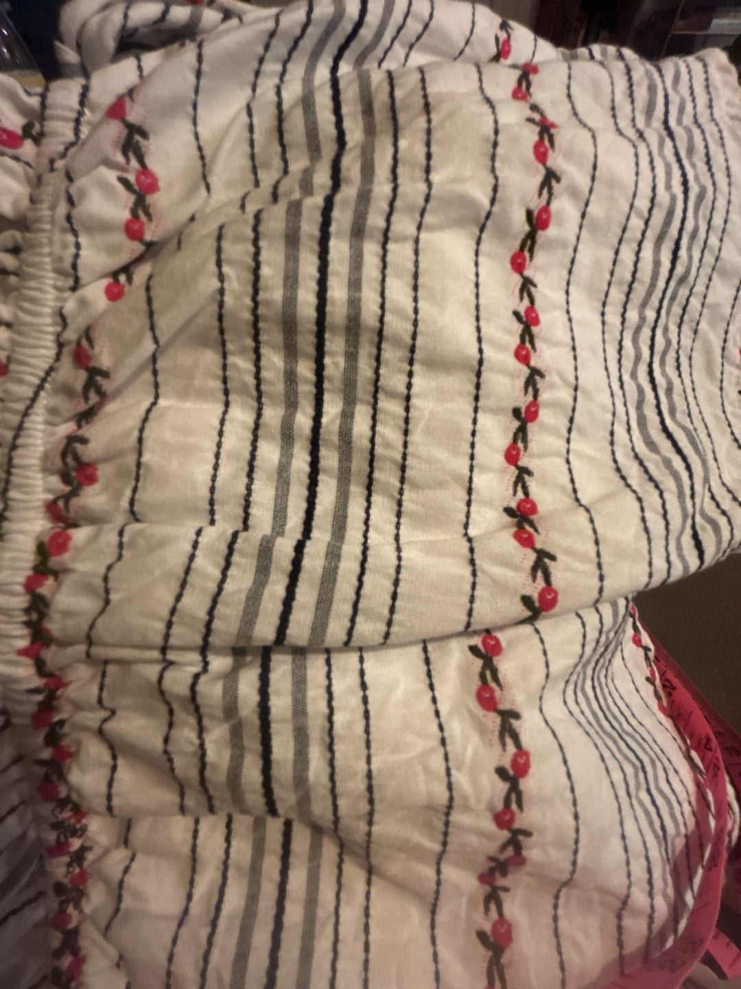 Draper James Smocked White Stripe Cherry Embroidered Peplum Blouse NWOT coquette 13
