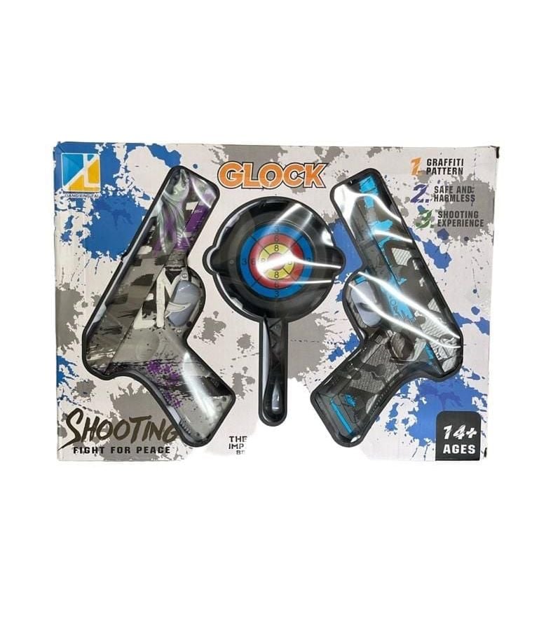 Two Plastic Toy guns with Target Board s Glock Set - Graffiti Pattern 1