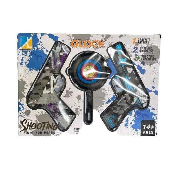 Two Plastic Toy guns with Target Board s Glock Set - Graffiti Pattern