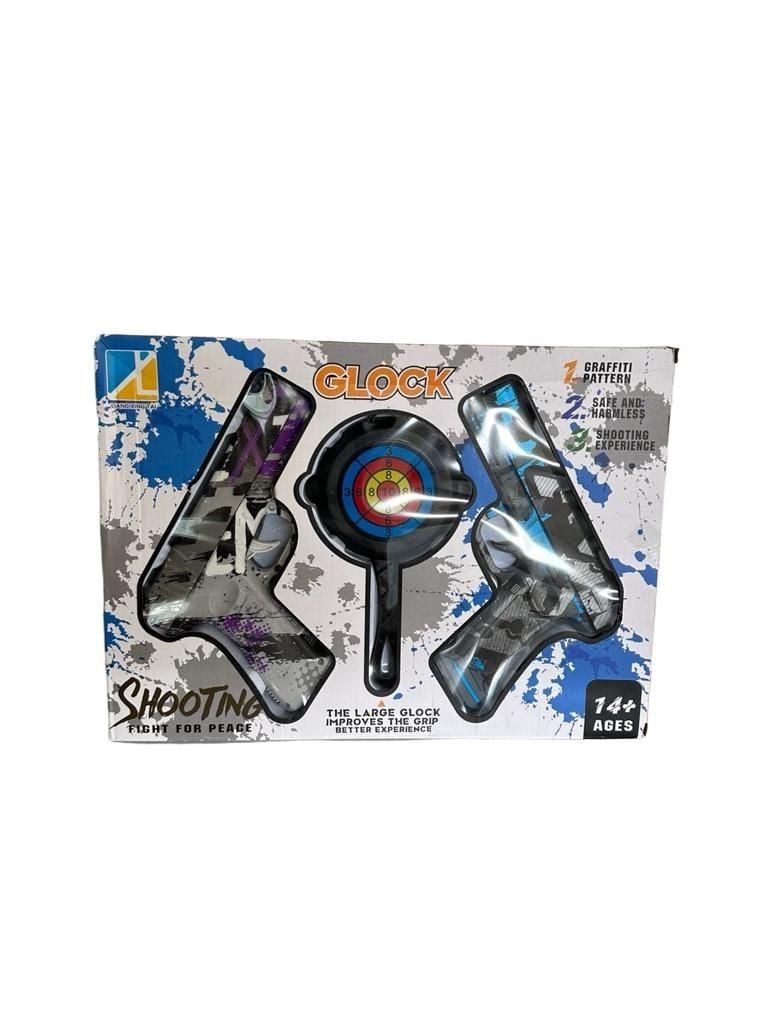 Two Plastic Toy guns with Target Board s Glock Set - Graffiti Pattern 3