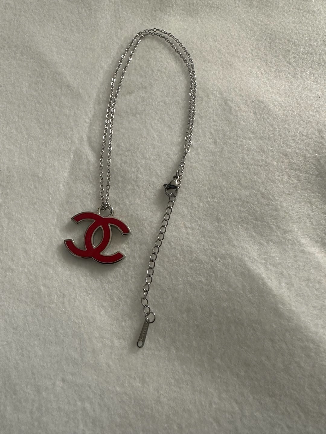Chanel CC Pendant Necklace Red Enamel Silver Tone 4