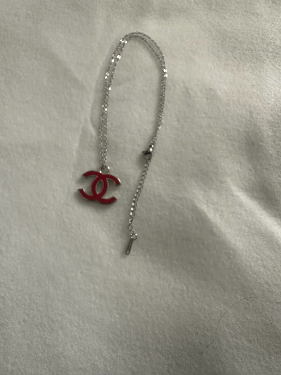 Chanel CC Pendant Necklace Red Enamel Silver Tone 5