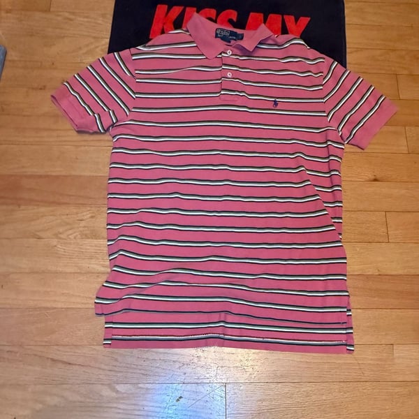 Polo Ralph Lauren Striped Polo Shirt Size L Pink Green Cotton